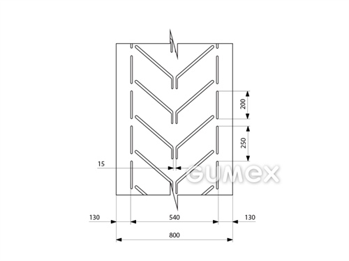 Pryžový dopravníkový pás oděruvzdorný EP 400/3 AA CHEVRON profilový, 3vl, tloušťka 10mm, šíře 800mm, profil A54, krytí 3,5+1,5, těžší zatížení, obrusivost max. 120mm3, -25°C/+60°C, černý